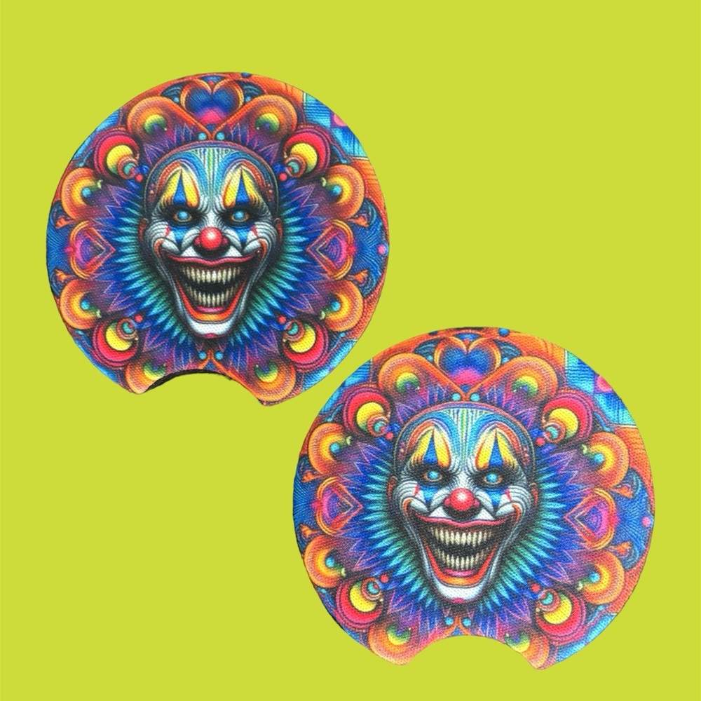 Scary Clown Face Multicolor Car Cup Coasters New